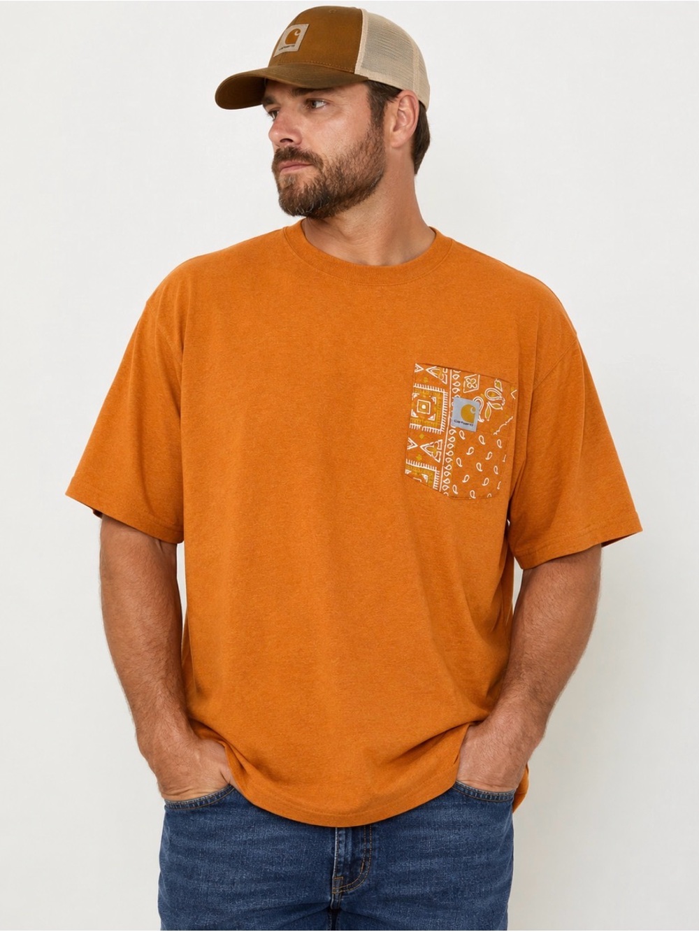 Carhartt Loose Fit XL Heavyweight Bandana Pocket T-Shirt Marmalade Heather